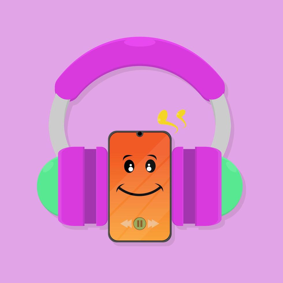 Listening to music with headphones and phone illustration vector