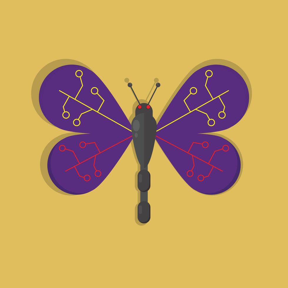 A purple butterfly with black wings on a yellow background vector