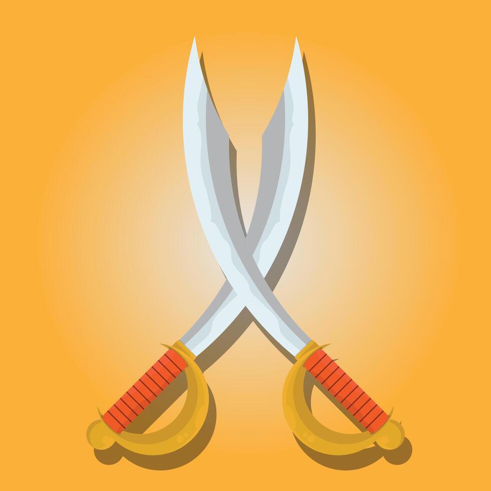 Two swords on a yellow background vector
