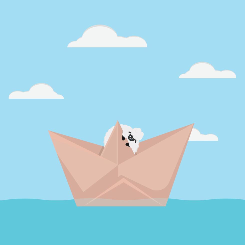 A paper boat with a cat sitting on top of it vector