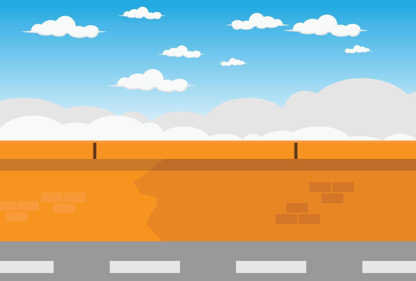 A cartoon illustration of a road and a wall vector
