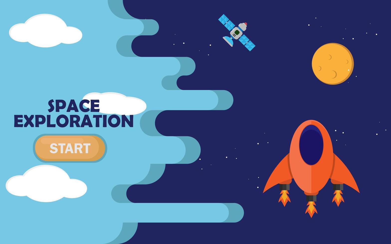 Space exploration start with rocket and space shuttle vector