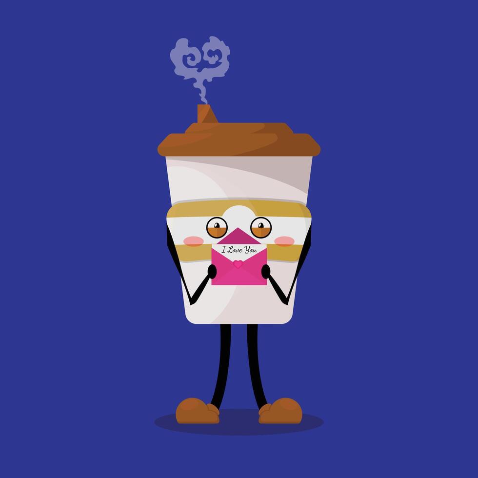 A cartoon coffee cup with a face and arms vector