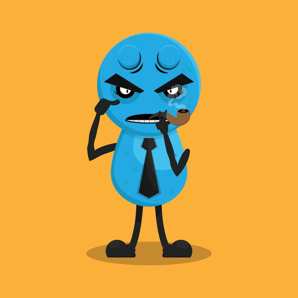 An angry blue cartoon character with a tie and tie on vector