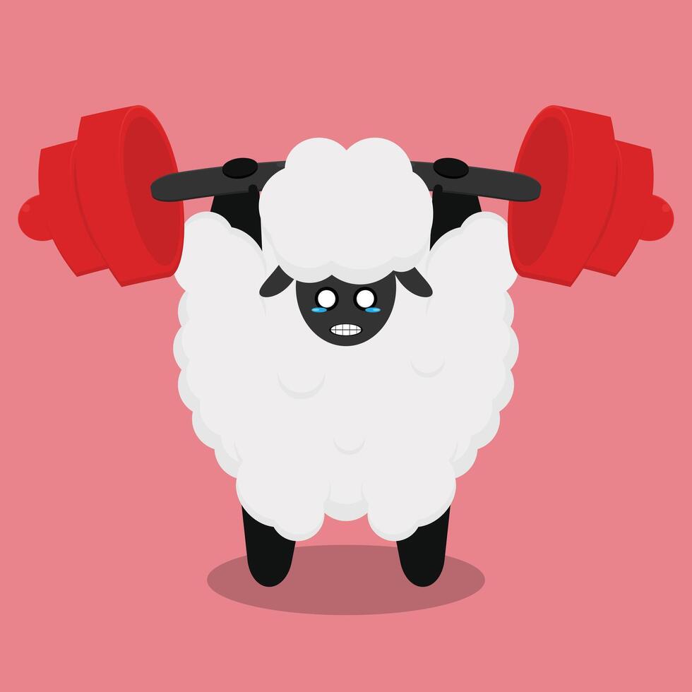 A cartoon sheep lifting a barbell vector