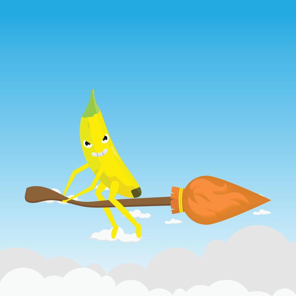 A banana is riding a broom vector