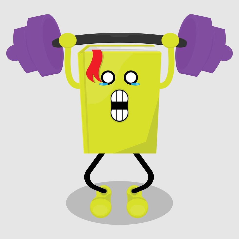 A cartoon book character lifting a barbell vector