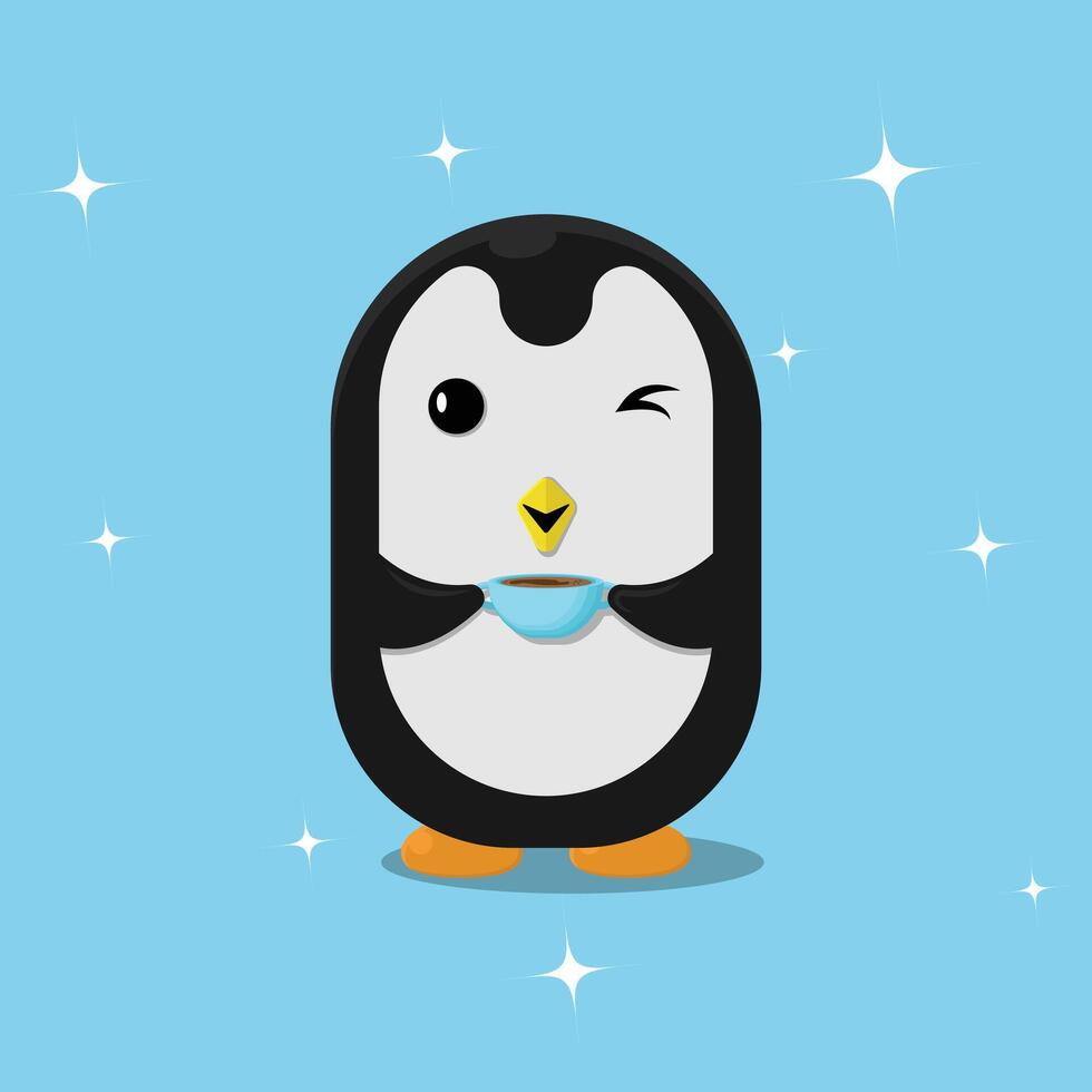 A penguin holding a cup of coffee vector
