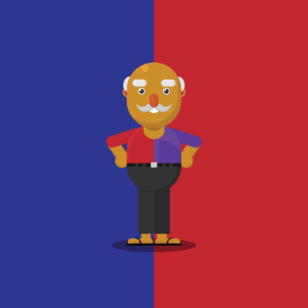 An old man with a mustache standing on a red and blue background vector