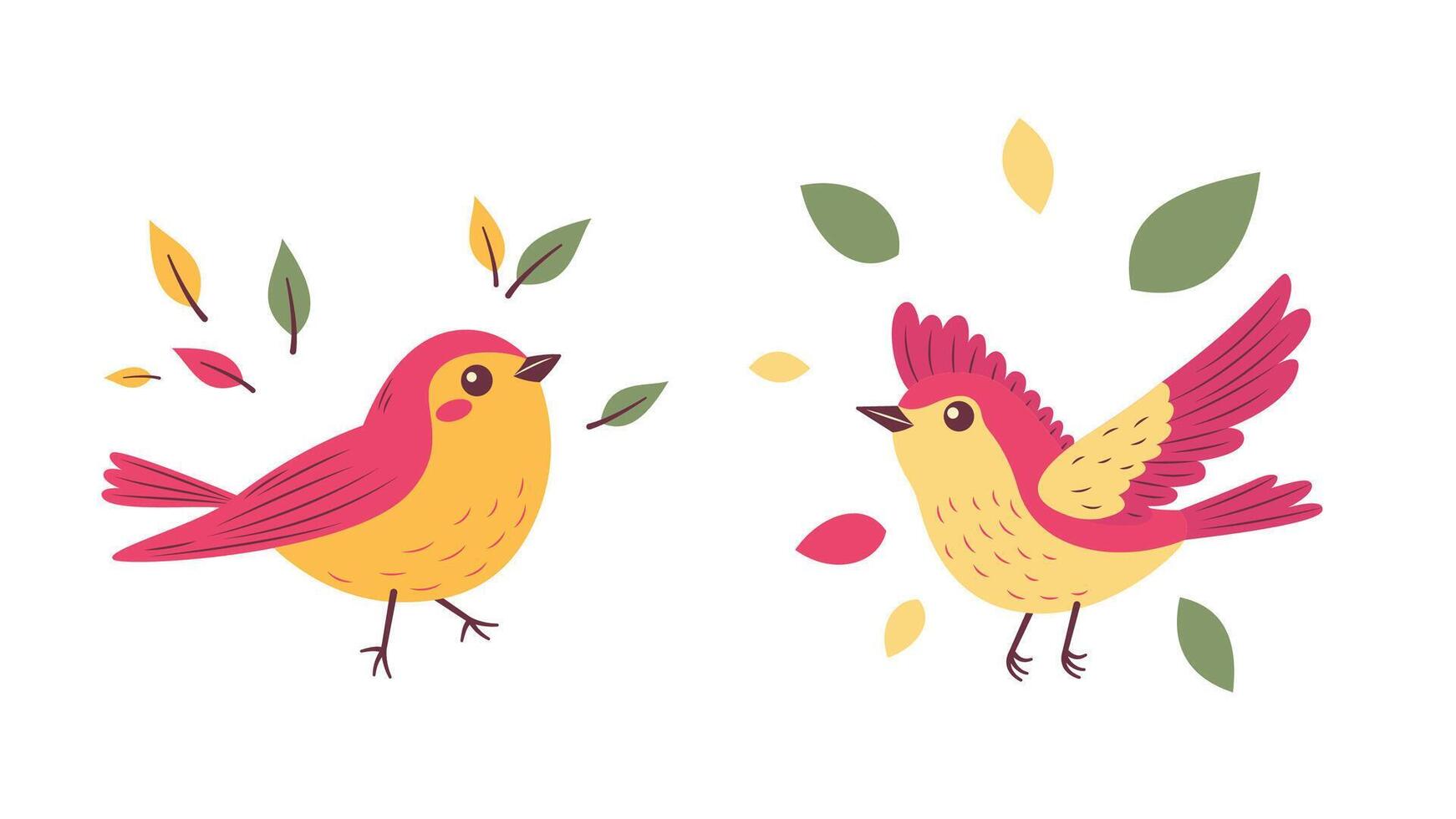 A Pair of Cute Red Robin Bird Animal with Foliage in the Park vector