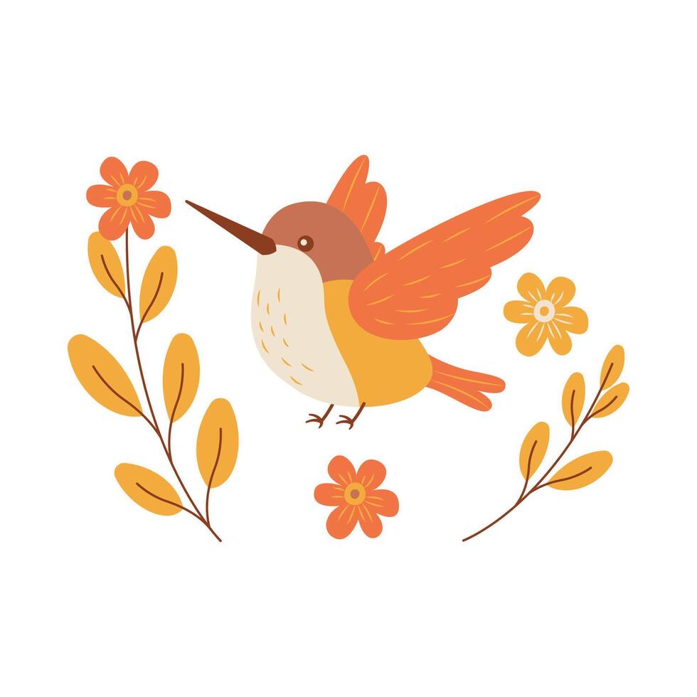 Cute Hummingbird Colibri Bird Flying with Flower in Park vector