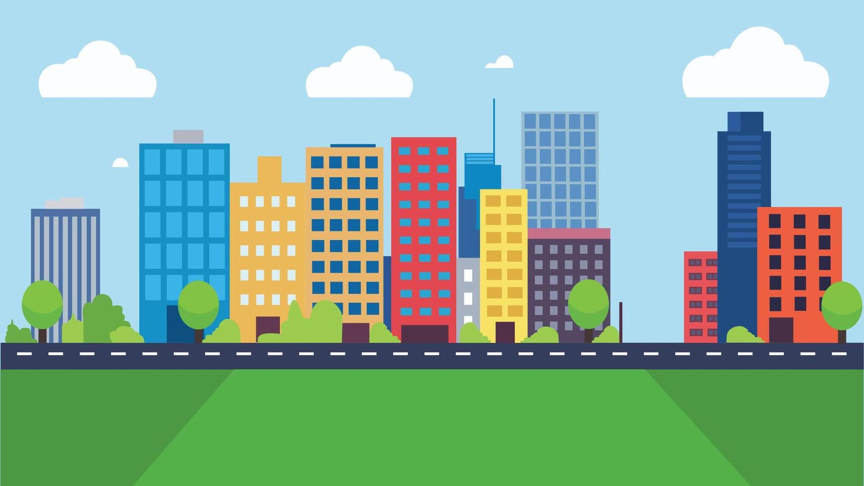 Highway Street with Skyscrapers City Building Cityscape View in Bright Day vector