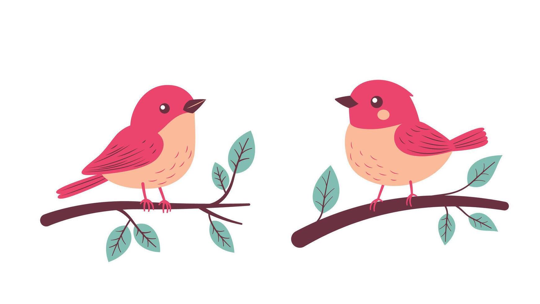 A Pair of Cute Red Robin Bird Animal Perched on Tree Branch vector