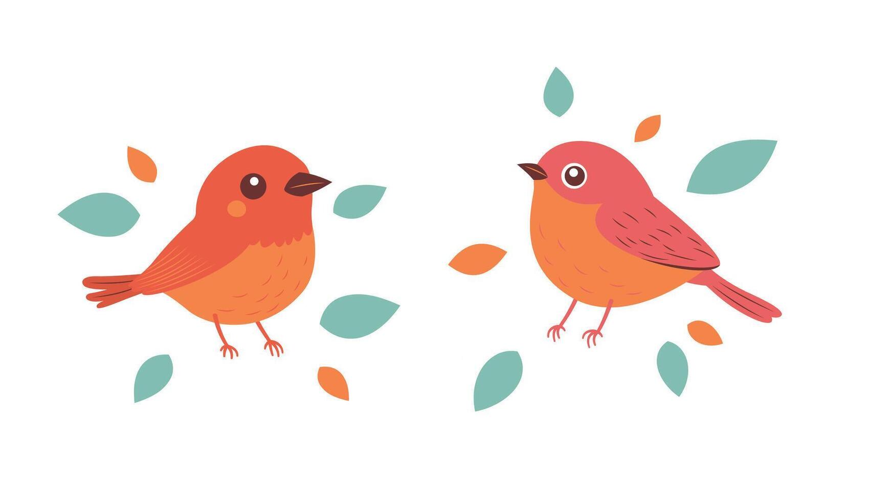 A Pair of Cute Orange Robin Bird Wildlife Animal with Leaves in the Park vector