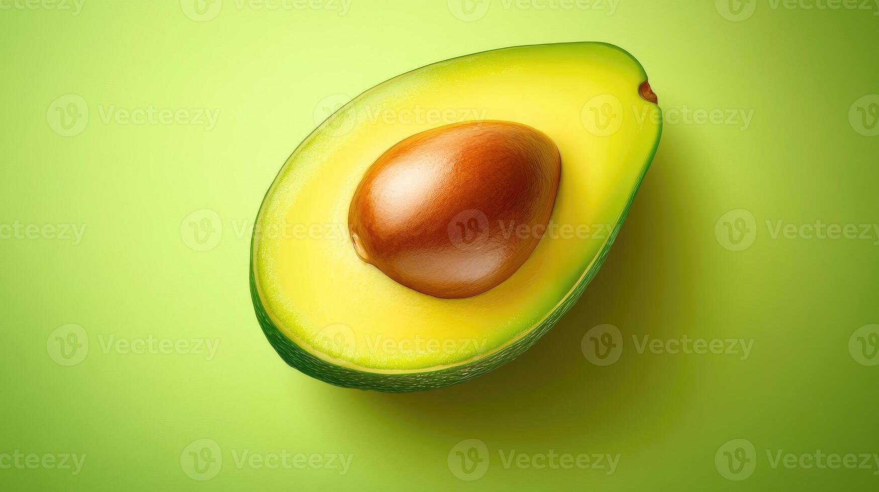 Close-Up of a Halved Avocado with Pit on a Green Background photo