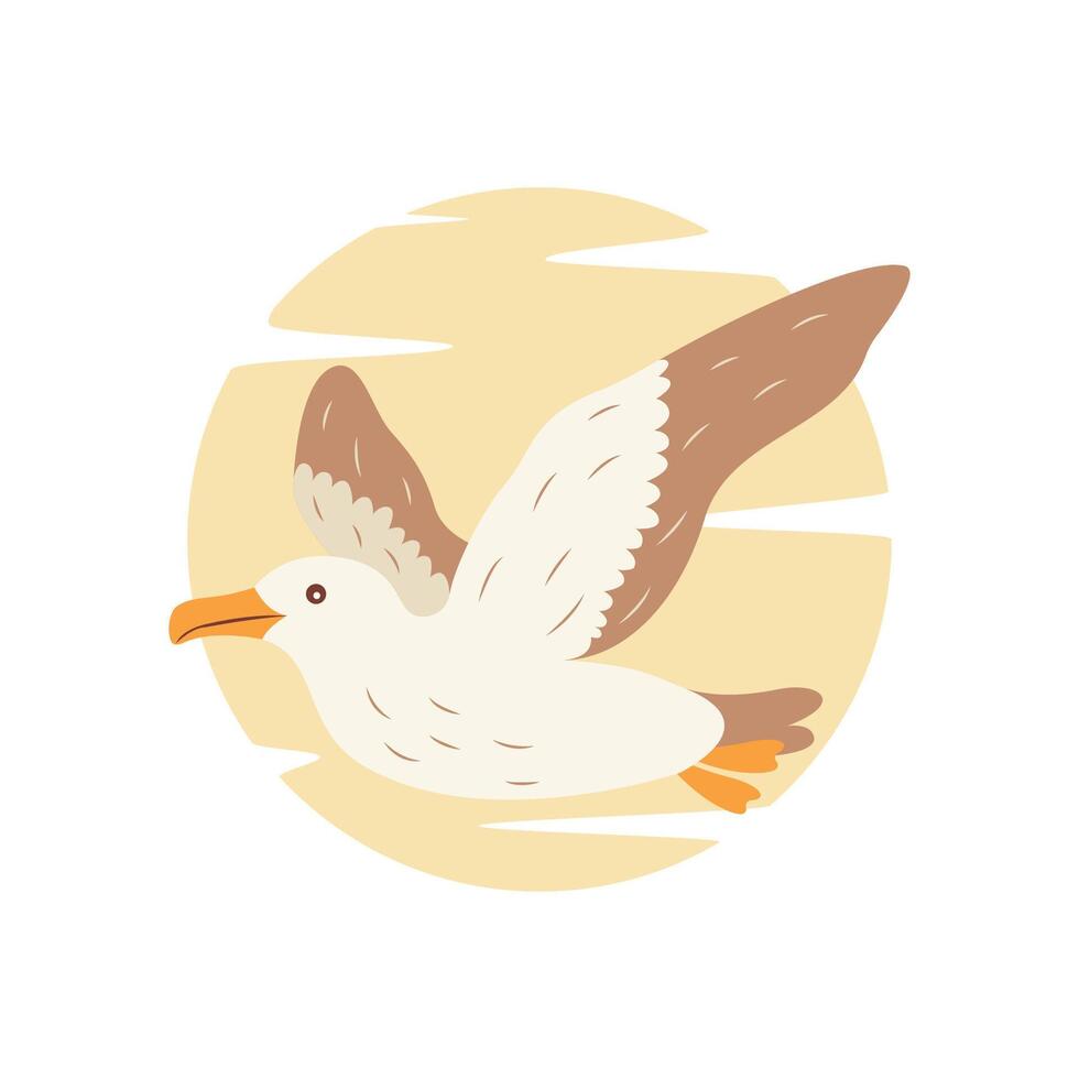 Cute Albatross Bird Nature Animal Flying Free Flapping Wings with Sun in Bright Sky vector