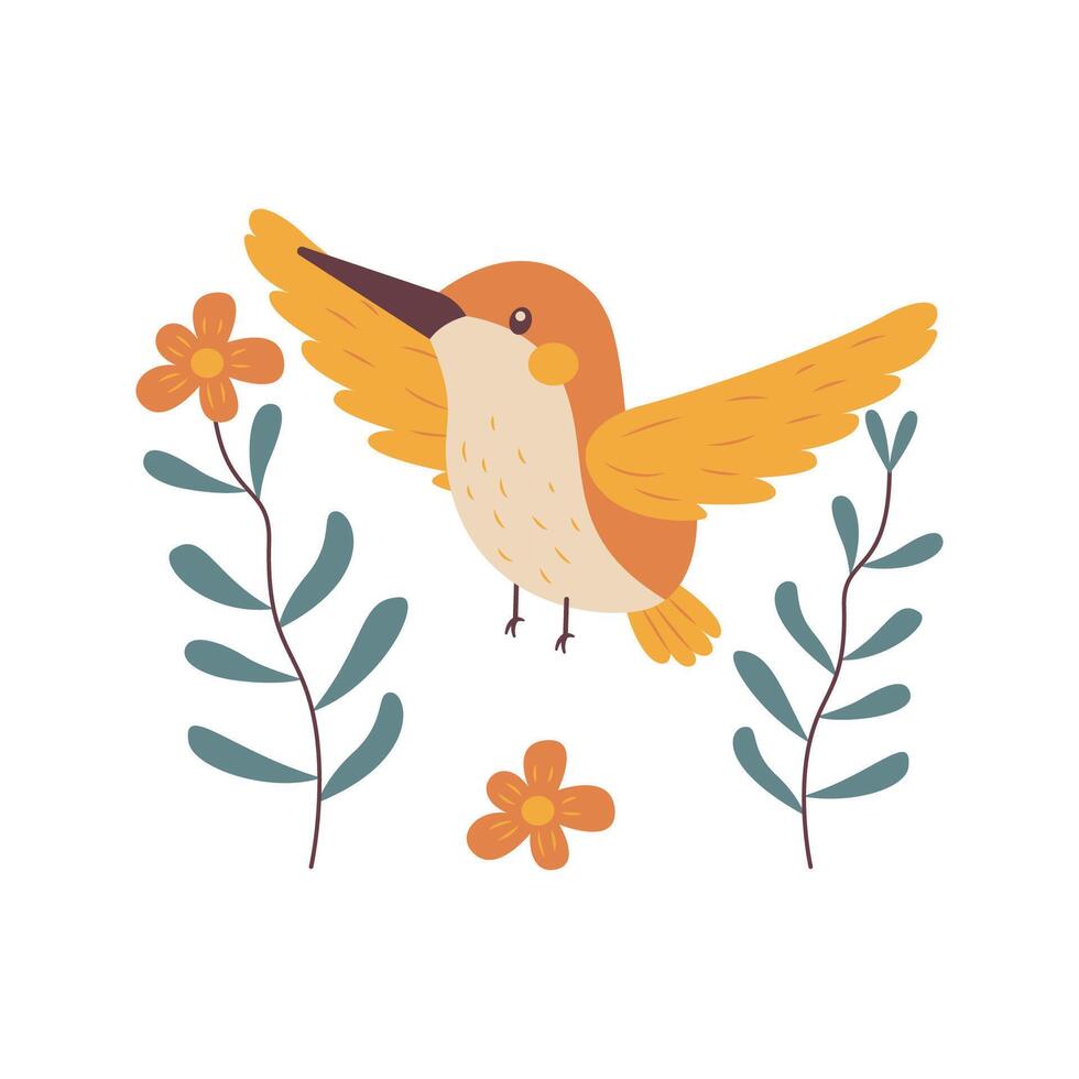 Cute Hummingbird Colibri Bird Nature Park Flying with Flower in Nature Park vector