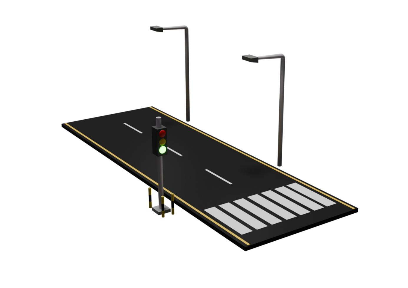 A 3d rendering of a street with traffic lights png