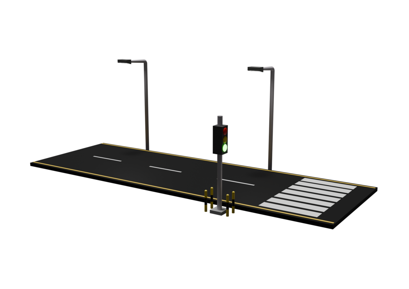 A 3d rendering of a street with traffic lights png