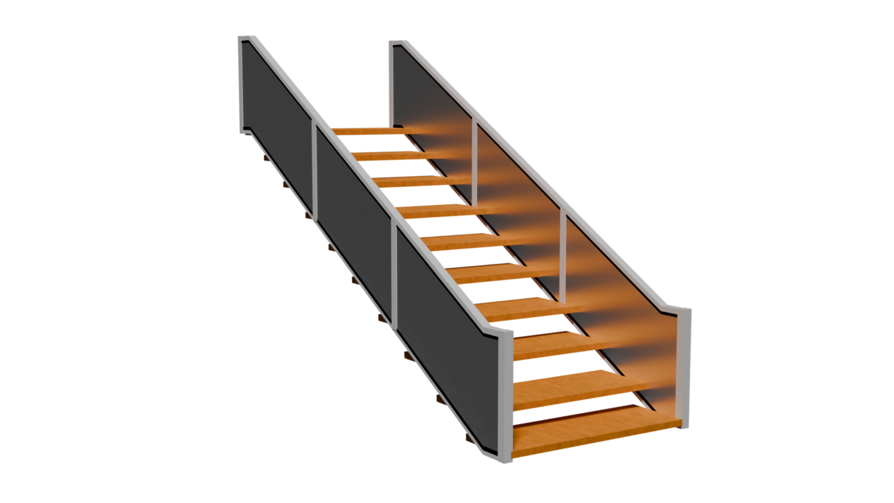 A 3d rendering of a stairway with orange steps png