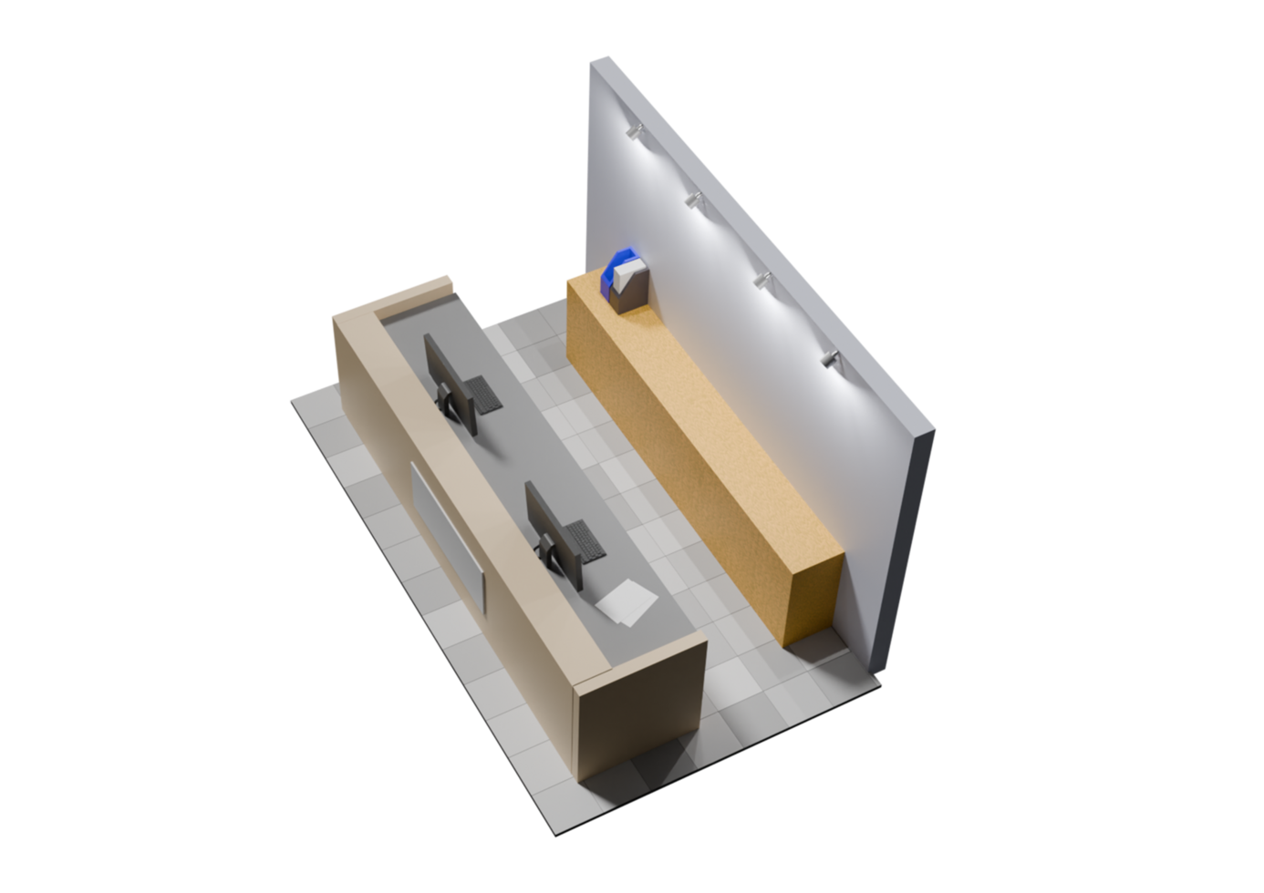 3d model of a reception desk with a computer png