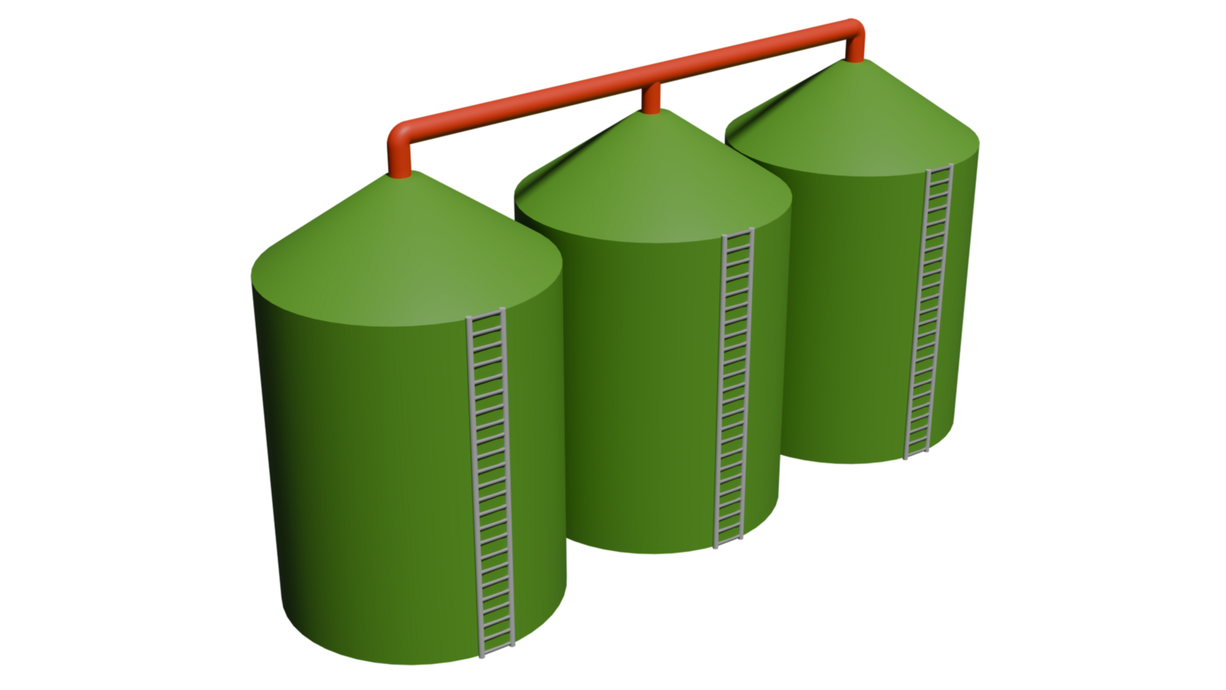 Three green silos with red ladders png