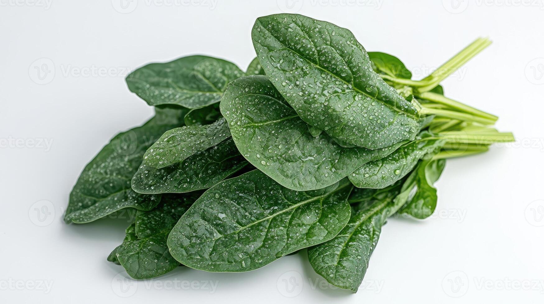 Fresh Spinach Leaves with Dew Drops photo