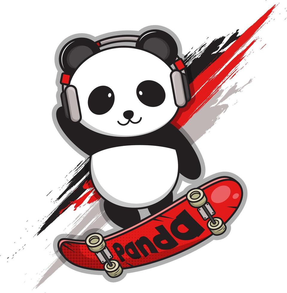Cheerful panda design in skateboard adventure vector