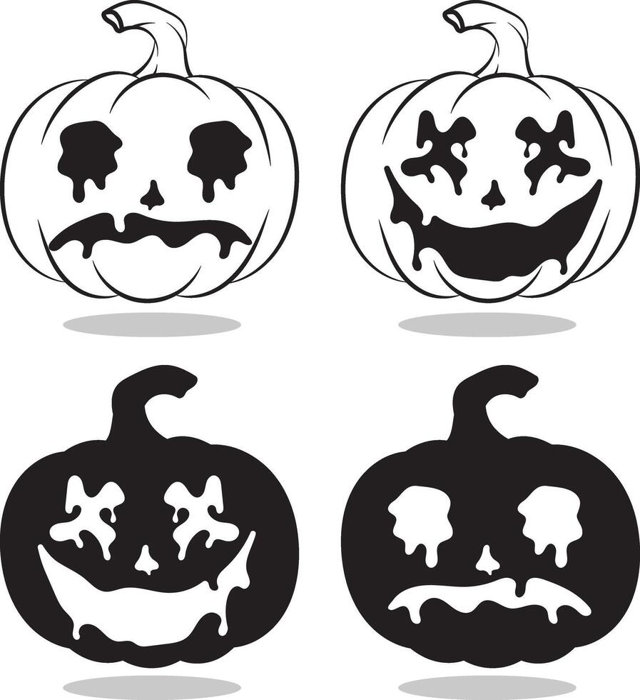 Siluet and lineart Jack O Lantern vector