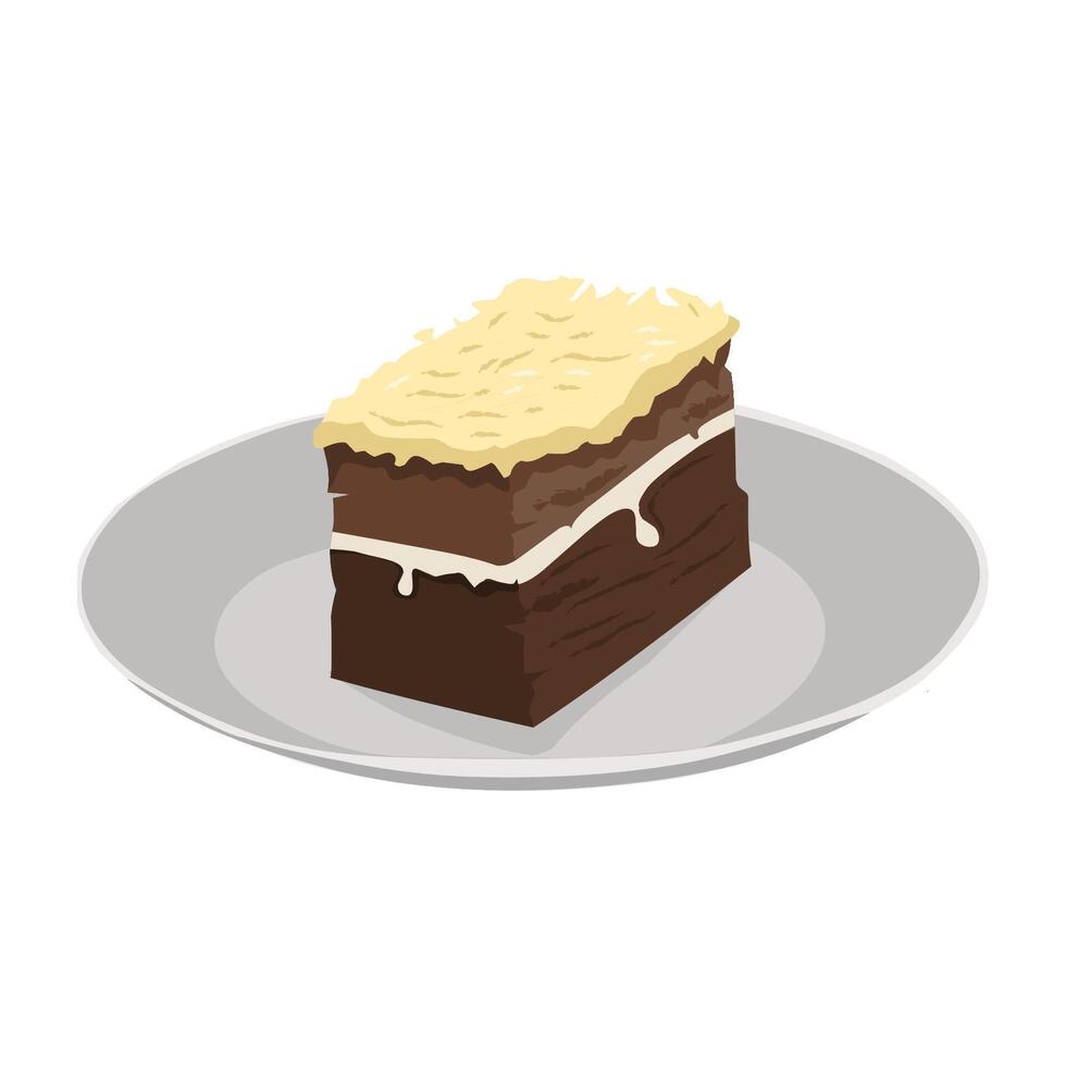 illustration of a piece of sponge cake on a plate vector