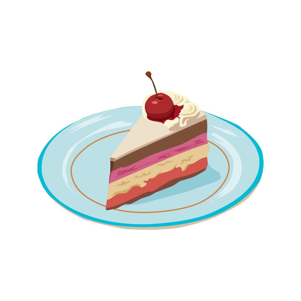illustration of a piece of sponge cake on a plate vector