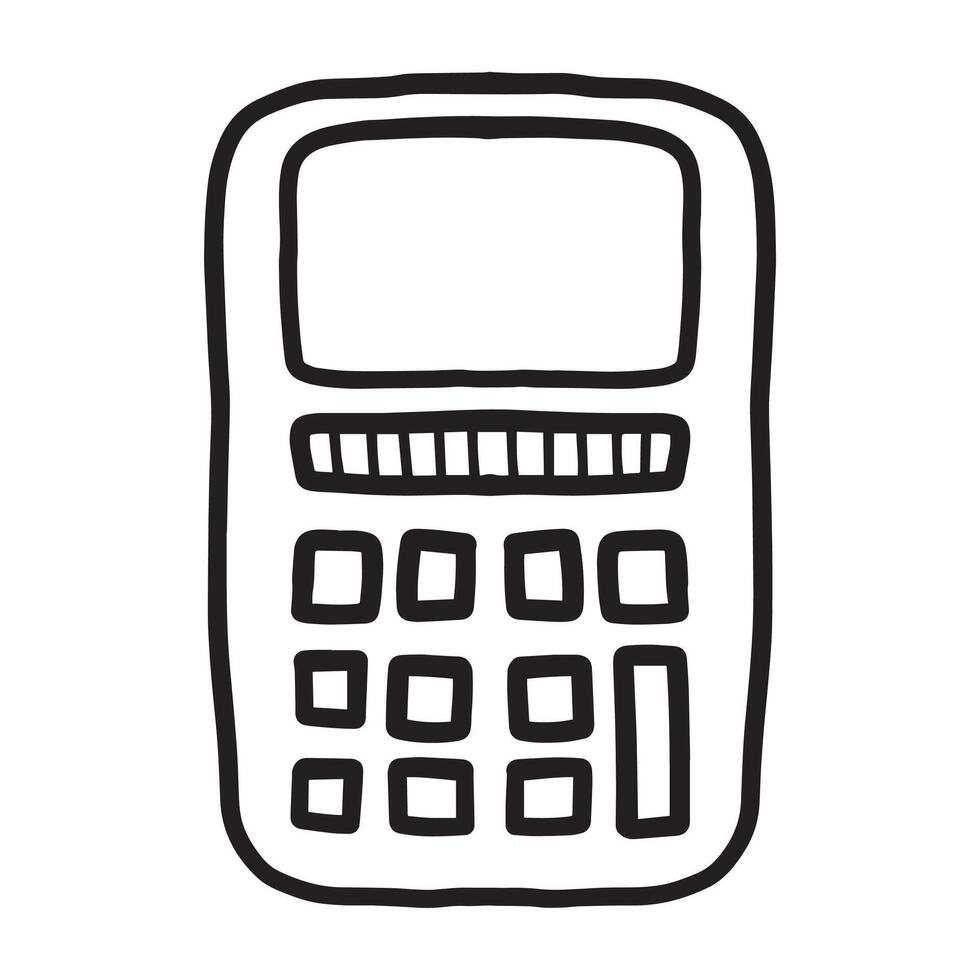 illustration of calculator in doodle style. Clipart of stationery item for design. vector