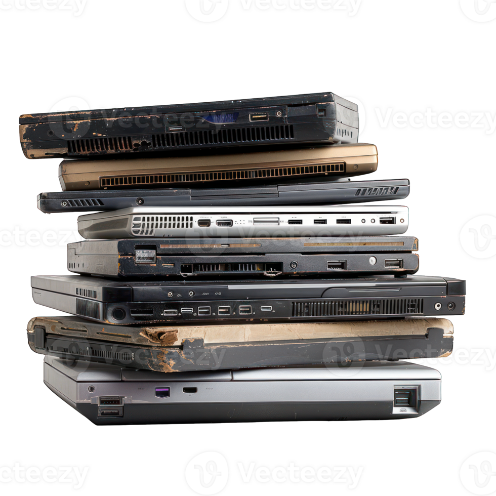 pile of many old laptops transparent background png