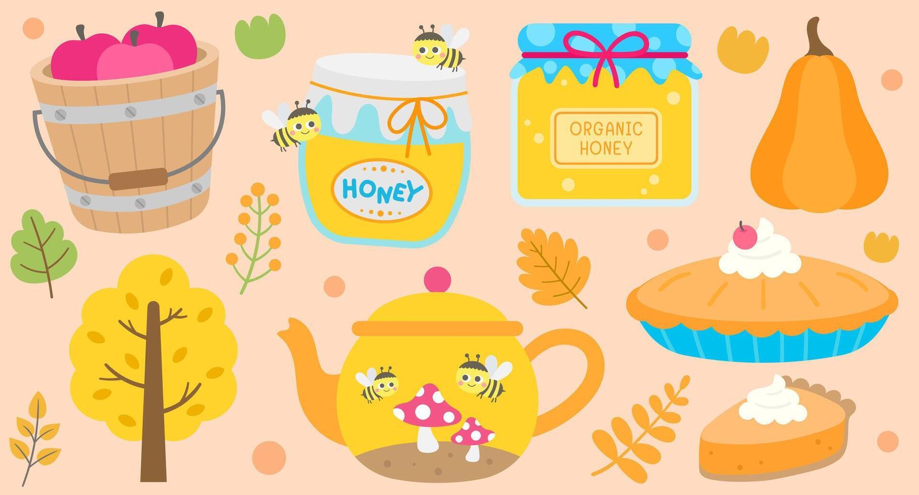 Hand drawn Cute Happy Fall Autumn Elements vector