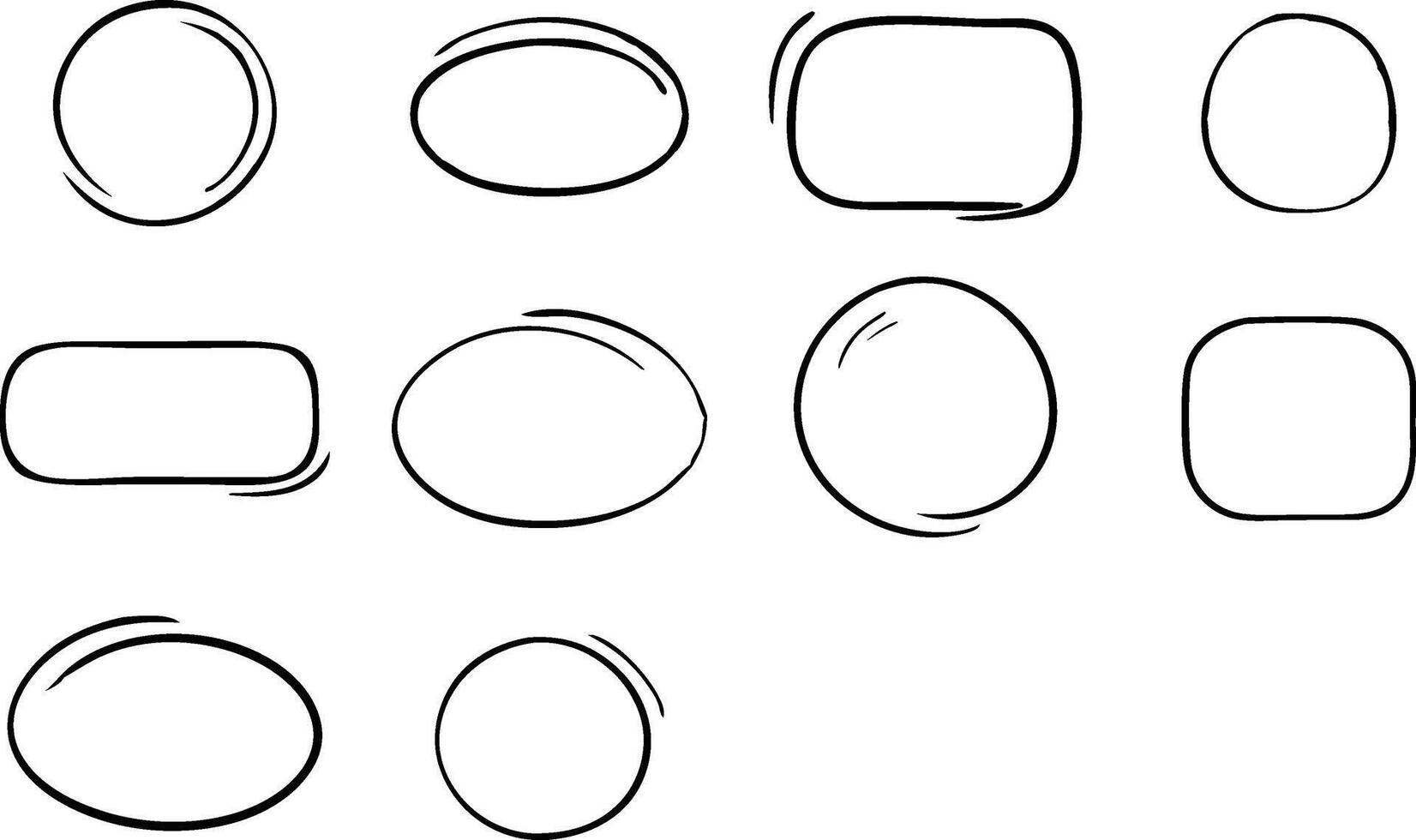 Set of hand drawn doodle oval frames. illustration vector