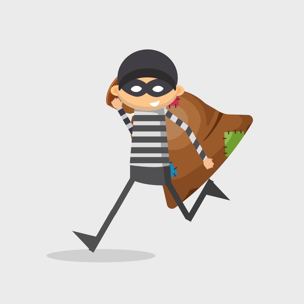 Flat illustration thief carrying stolen bag vector