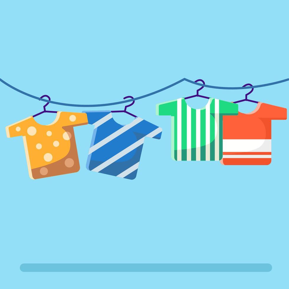 Flat illustration a collection of clothes being dried in the sun vector