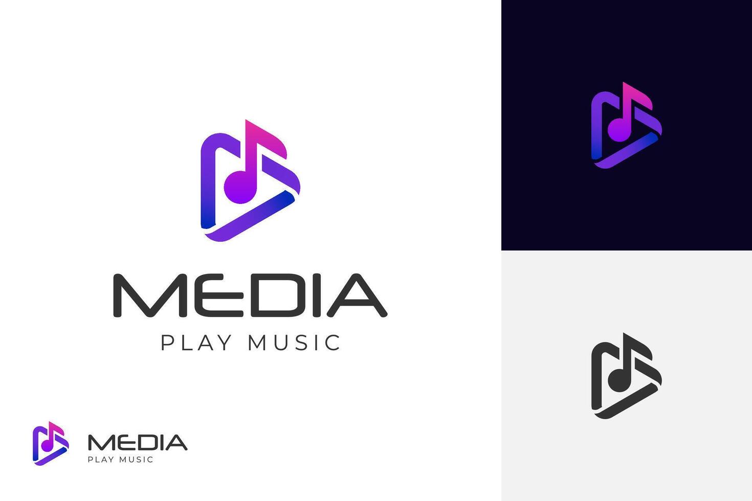 Play buttons logo design for with note music graphic shape for media player logo illustration symbol vector