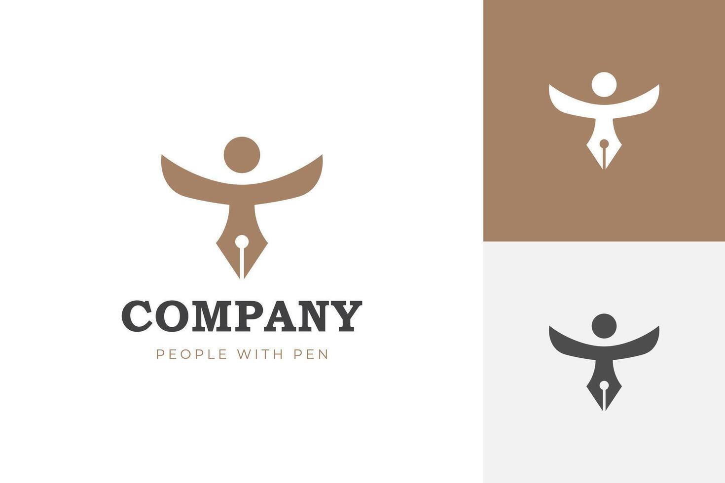 Pen ink logo design with people abstract symbol illustration for notary, lawyer or author brand logo template vector