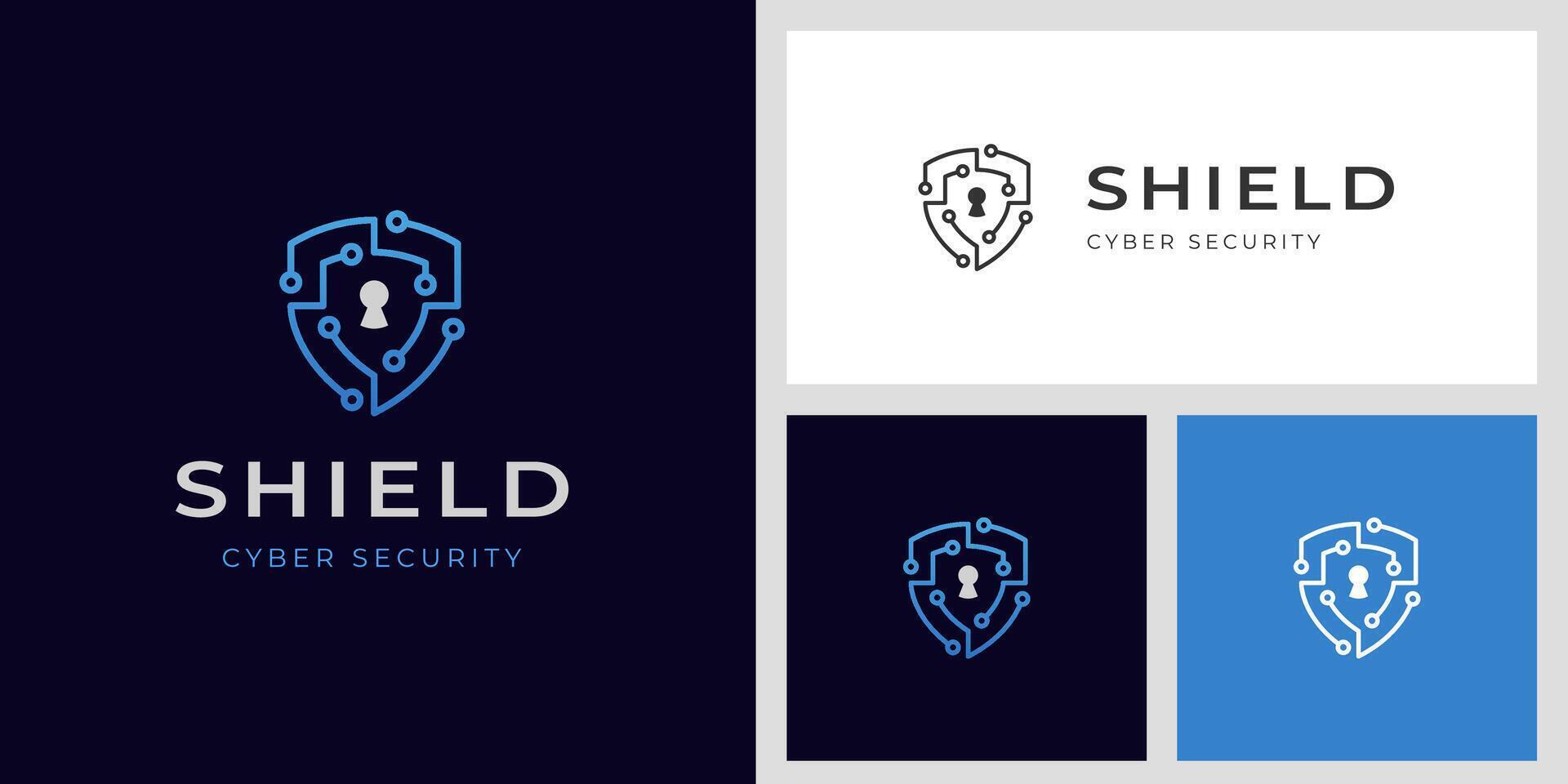 cyber security logo icon design with shield and lock key graphic idea for website security, online secure logo template vector