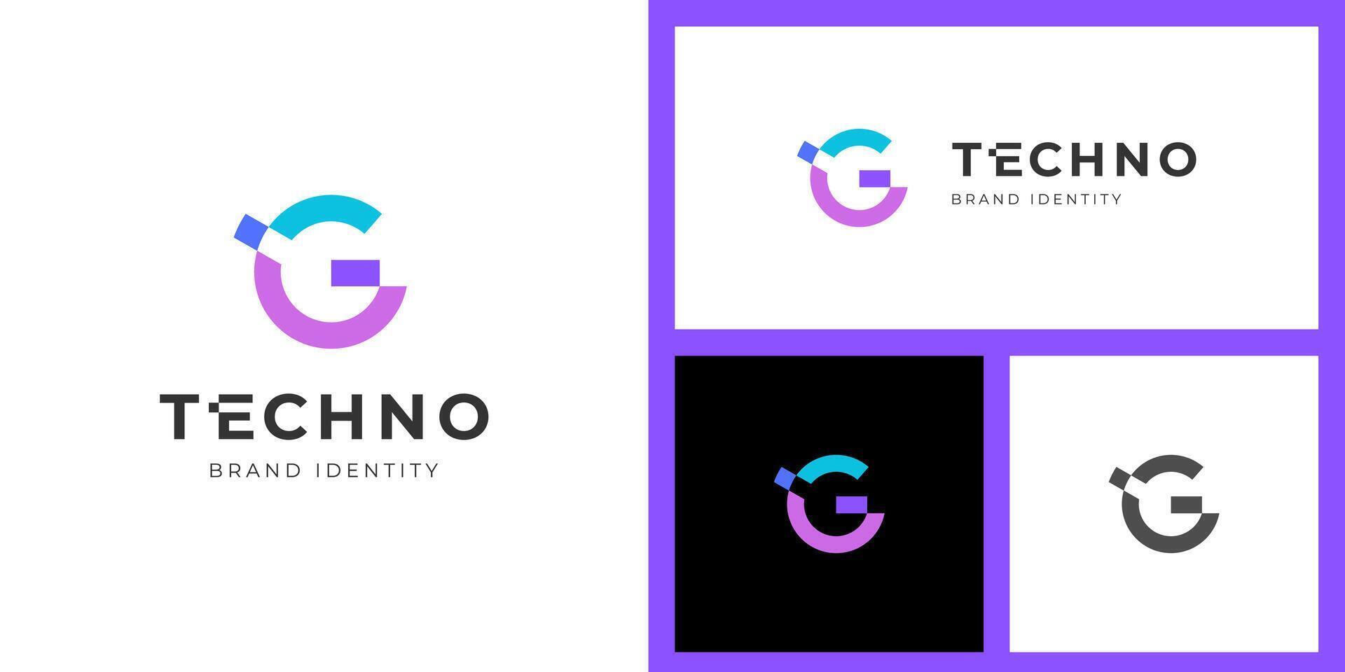 Initial letter G modern logo design with pixel graphic shape for digital technology start up logo brand mark, identity design vector