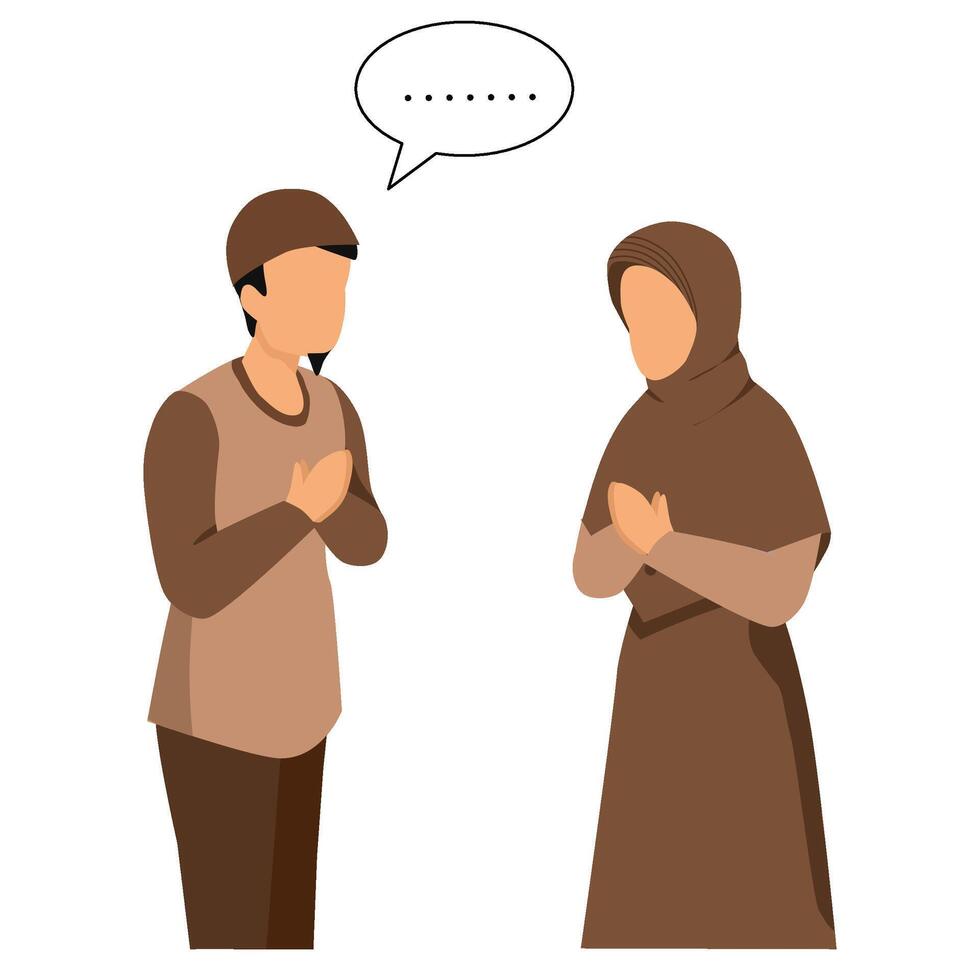 greeting illustration of man and muslim woman vector