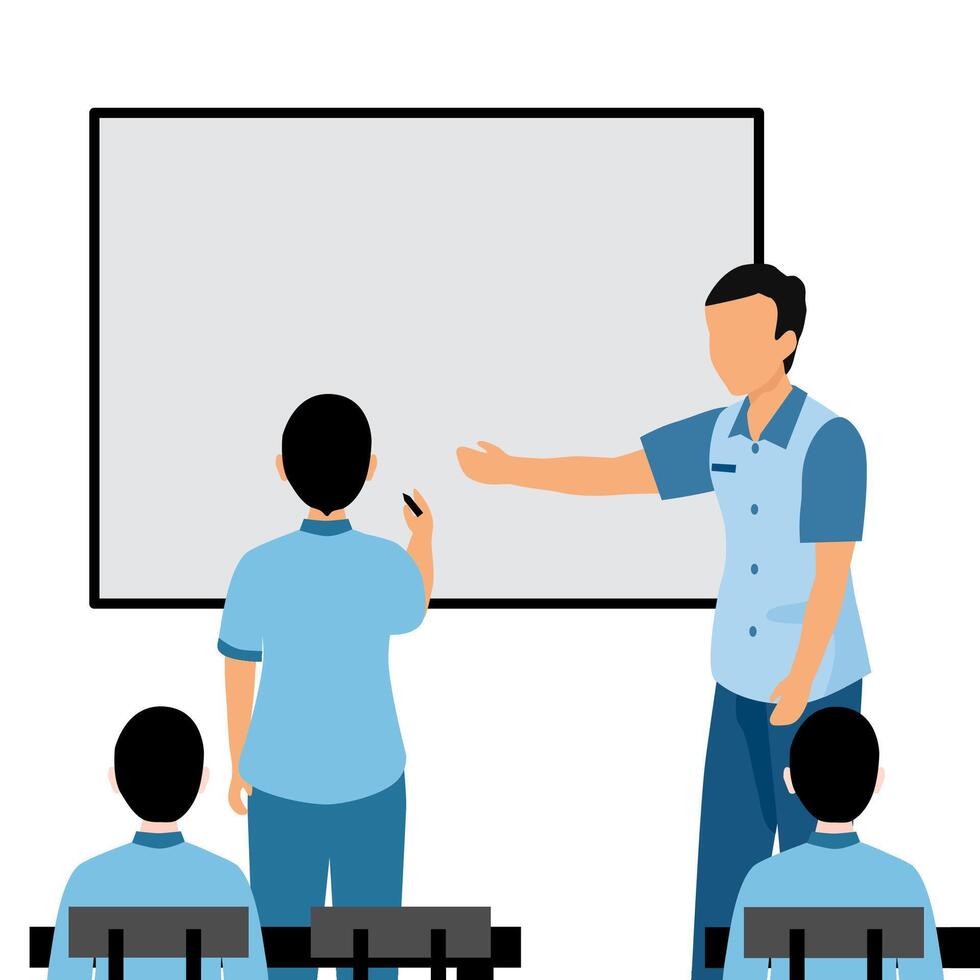 classroom illustration, student and teacher in the classroom vector