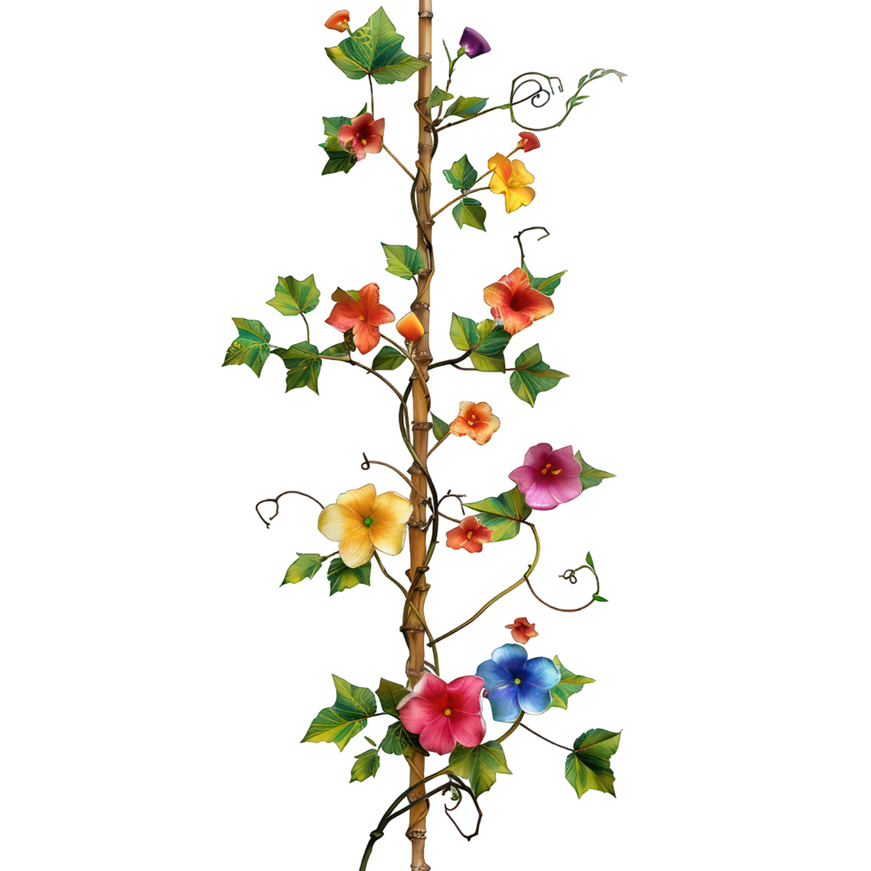 Colorful flowers vine on a stick transparent background png