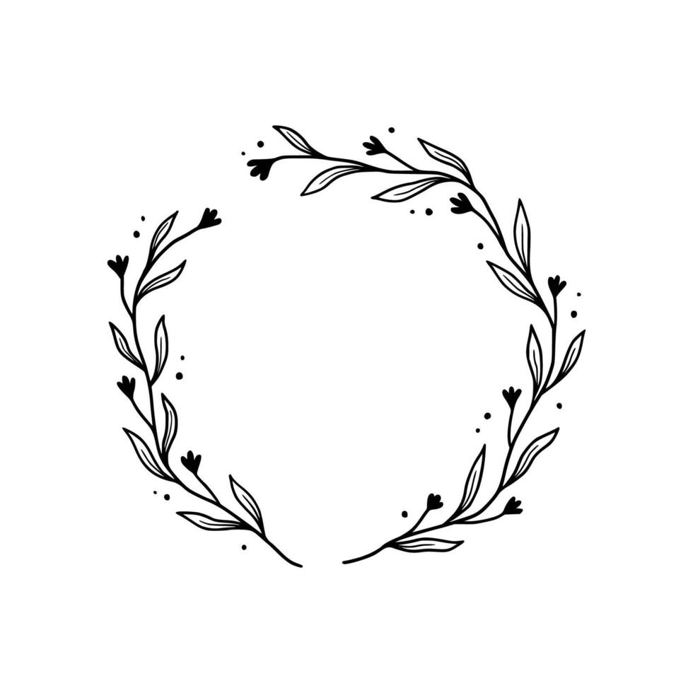 Floral circle frame, elegant wreath round border vector