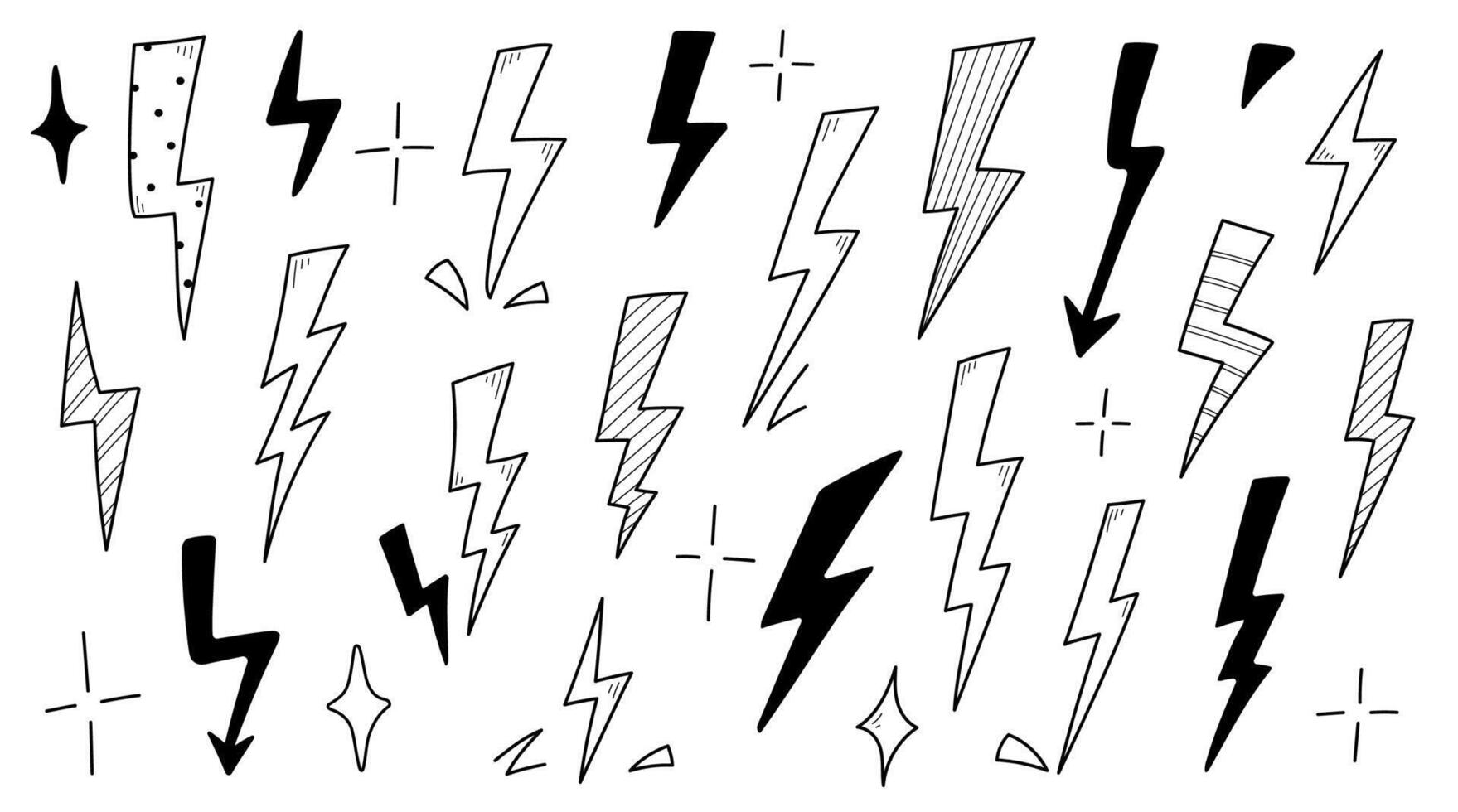 Lightning doodle thunderbolt. Hand drawn vector