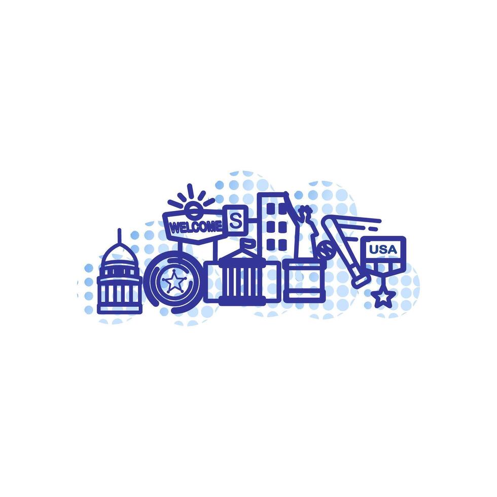 usa icon set,contain building of usa,usa iconic place vector