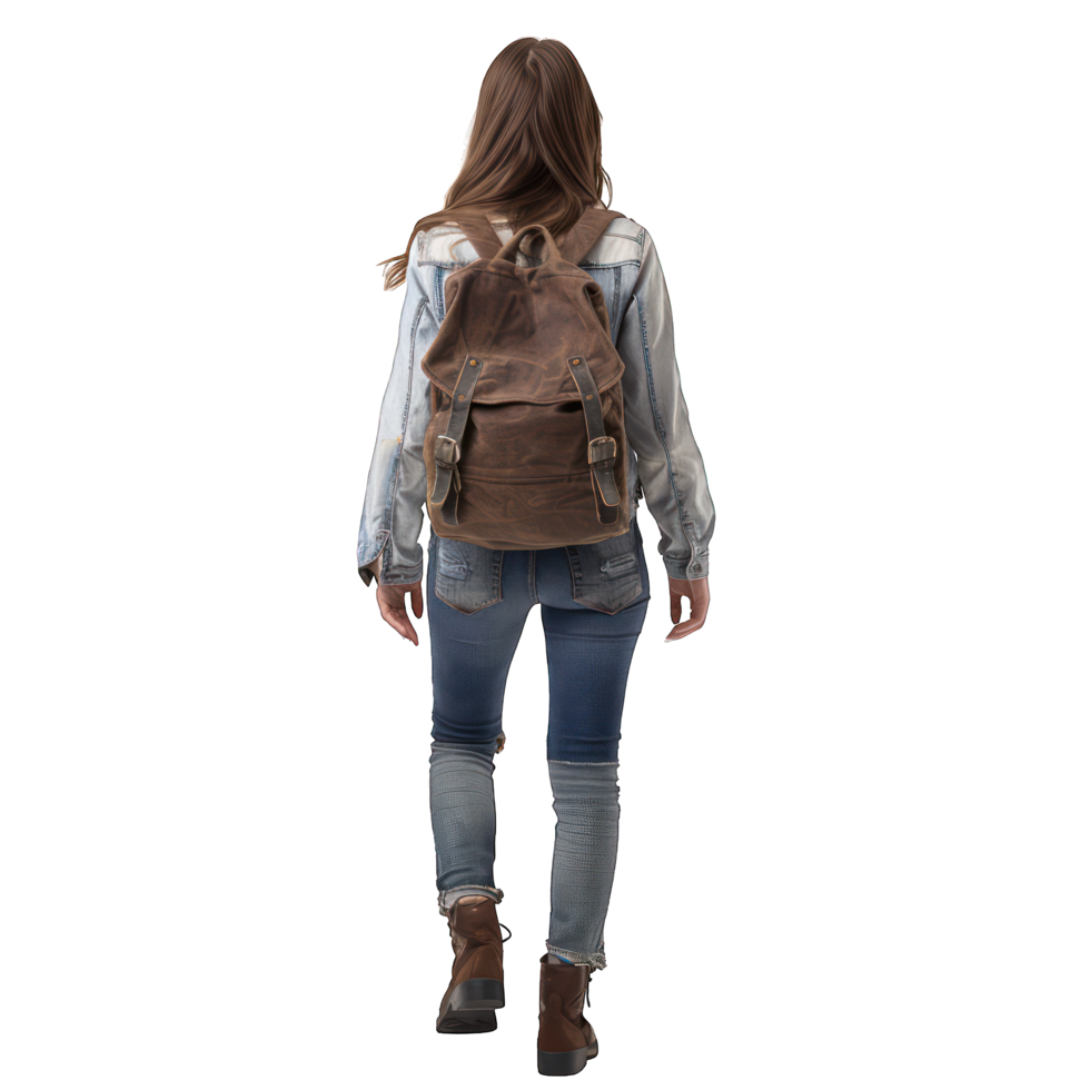 backside image of a girl wearing shoulder bag transparent background png