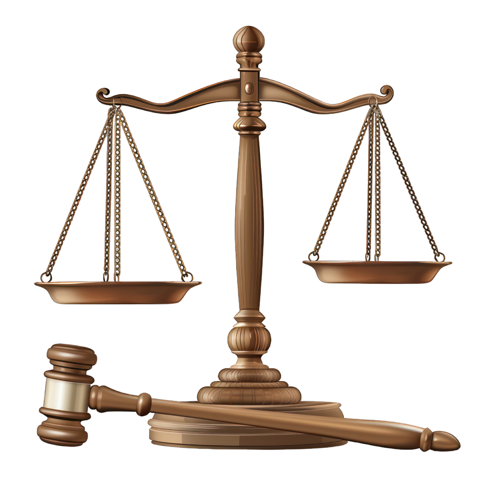 balance of justice with judge hammer transparent background png