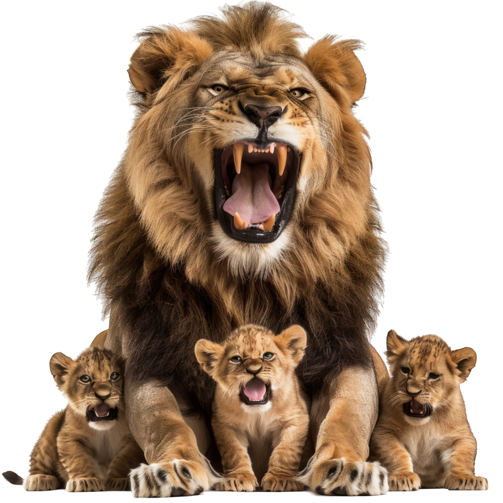 roaring lion with its cubs transparent background png